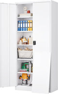 SISESOL Wide & Deep Metal Storage Storage Cabinet with 5 Adjustable Shelves,White Metal Cabinet with Lock,Steel Pantry Cabinets,72" Lockable Cabinets for Home,Office,Garage,Kitchen,Shop