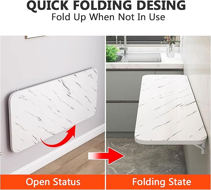 Wall Mounted Folding Desk,Wall Folding Table for Small Spaces,Floating Fold Down Table for Home Office Computer Workstation,Study Work Bench, Laundry Room, Kitchen(White 23.6×15.7inch