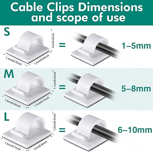 Namalu 60 Pieces Mini Cable Clips Hooks Christmas Light Clips Self Adhesive Light Hooks Cord Clips for Desk Outdoor String Lights(Large,White)