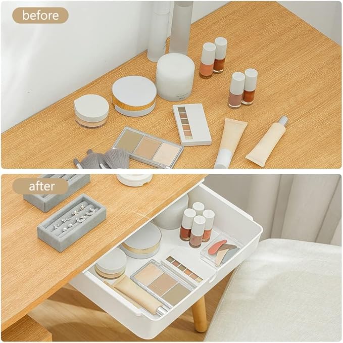 Poeland Under Desk Drawer Self-Stick Storage Organizer for Office Home School Large Size White 2 Pack