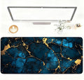 Blue Marble Gold Vein Mouse Pad – Large Extended Desk Mat 35.43 x 15.75 in – Elegant Navy Ink Texture with Metallic Cracks, Keyboard & Mouse Pad for Office & Gaming