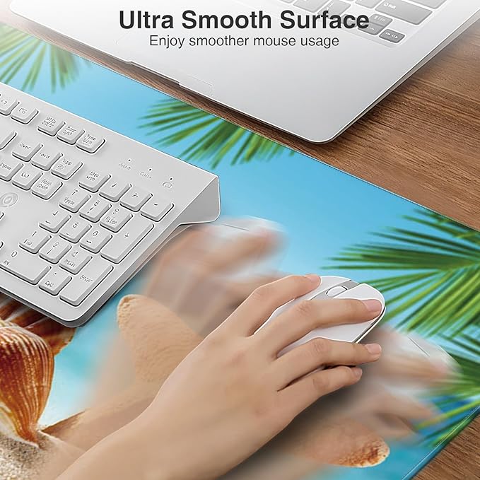 Wireless Charging Mouse Pad, 31.5"x15.8" Large Gaming Desk Mat for Keyboard/Laptop, Waterproof Ultra-Smooth Surface, Non-Slip Base, with 20W PD Adapter, Summer Beach