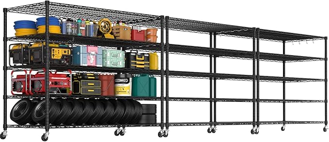 PrimeZone 5 Tier 80.7" Hx55.5 Wx24 D Wire Shelving with Wheels 3000lbs NSF Certified Storage Shelves Heavy Duty Metal Shelf Adjustable Rolling Rack Commercial Garage Restaurant Warehouse Kitchen 3Pcs
