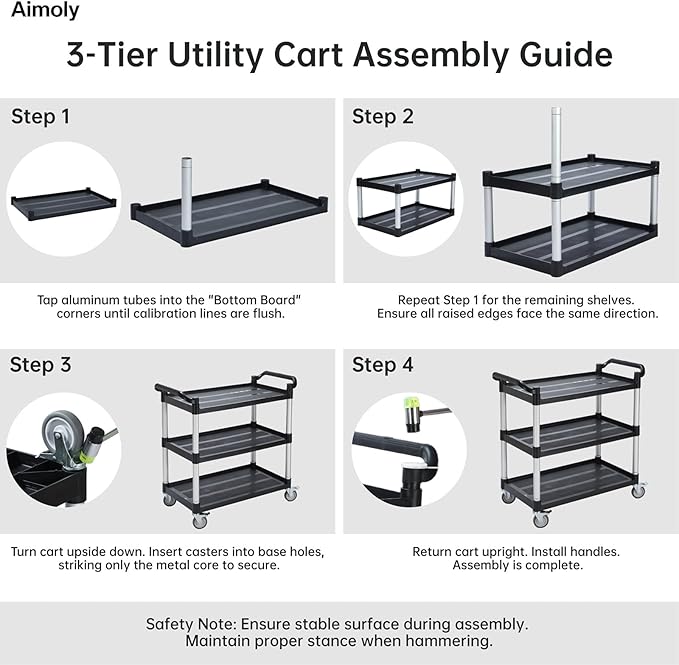 3-Tier Rolling Utility Cart with Wheels, 540 lbs Capacity Service Cart, Commercial Kitchen Cart with 4 Lockable Swivel Casters for Restaurant/Home/Warehouse/Office (40 x 20 x 38 in)
