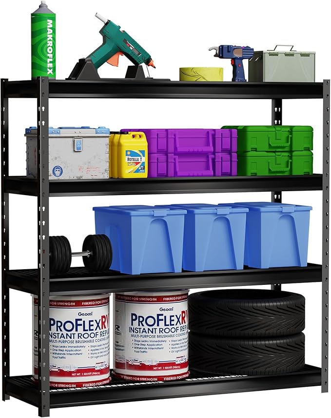 The Atlas 77” Ultra Wide 4-Tier Metal Garage Shelving 10,000 lbs Capacity, 77" W x 24" D x 72" H Heavy Duty Storage Rack, Adjustable Industrial Shelves for Shop Warehouse Basement Pantry