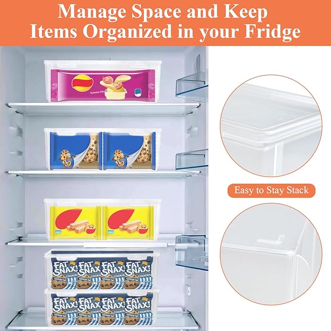 2Pcs Refrigerator Organizers and Storage, Clear Storage Tower for Breastmilk Storage Bags, PP Freezer Organizer Bins with Lid for Bottles Yogurt Storage Bags Pantry Kitchen Storage Container