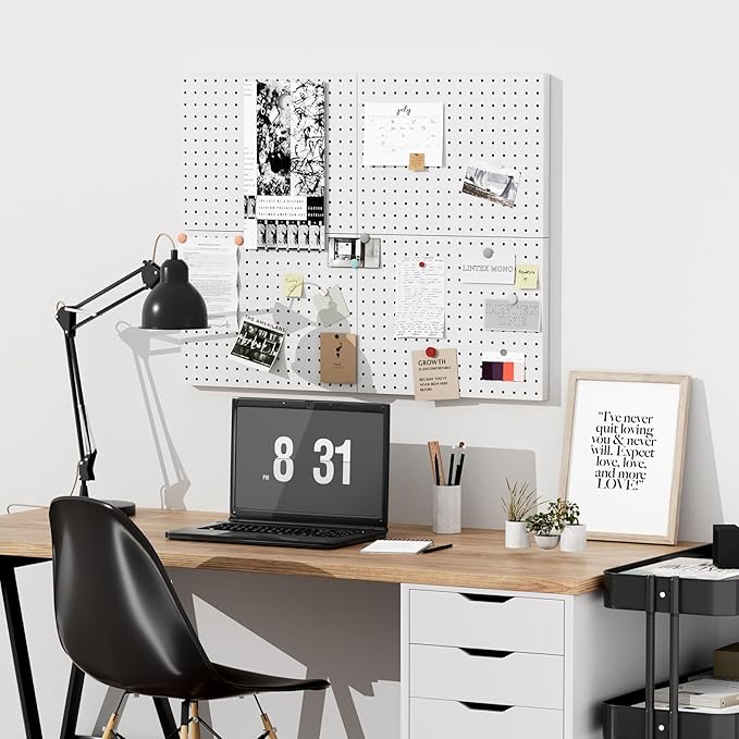 G.CORE Heavy Duty Metal Pegboard Organizer - Wall Storage Steel Peg Board Panels Set 1/4 inch Round Holes 17"x13" 4 Pack Garage Craft Tool Display Hanging Rack Organization Kit with Mounting Hardware