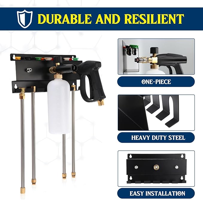 Pressure Washer Gun Holder, Wall Mount Foam Cannon Holder, Car Wash Accessories Organizer for Wand/Nozzle Tips, 1/4'' Pressure Washer Accessories Storage Rack(Black)