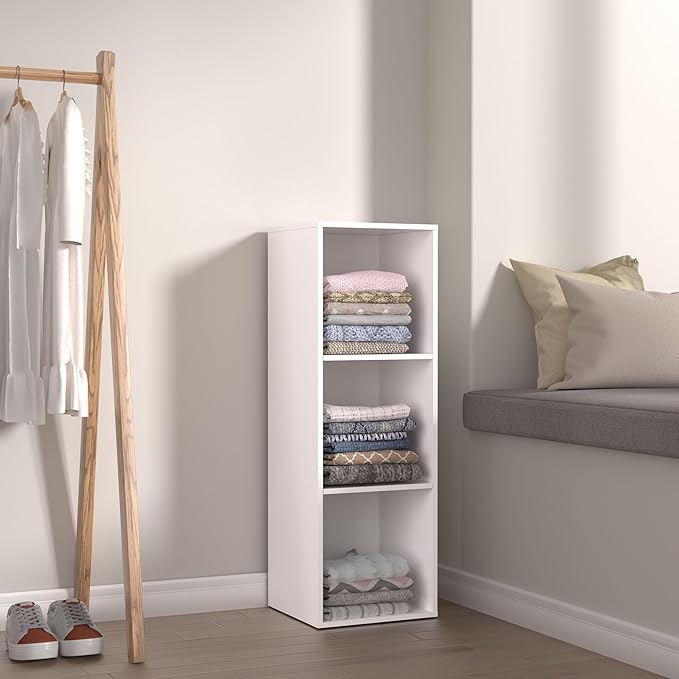 3 Cube Storage Organizer, 3 Tier Cube Low Bookcase Freestanding Storage Display Organizer for Home Office, Three-Cubes Open Shelf Short Bookshelf (White, 3 Cube)
