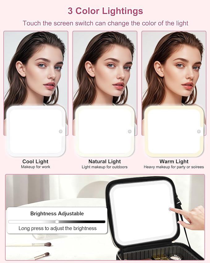 Relavel Initial Makeup Bag with LED Mirror for Women Girls, Personalized Travel Cosmetic Organizer Train Case, Birthday Gifts for Grandkids Bridesmaid Graduation Teacher Friends, Trendy Stuff, Black M