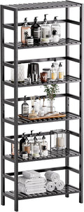 HITNET Bamboo Bookshelf, 6-Tier Tall Open Bookcase with Adjustable Shelves, Floor Standing Storage Shelf Unit for Living Room Bathroom Home Office, Black