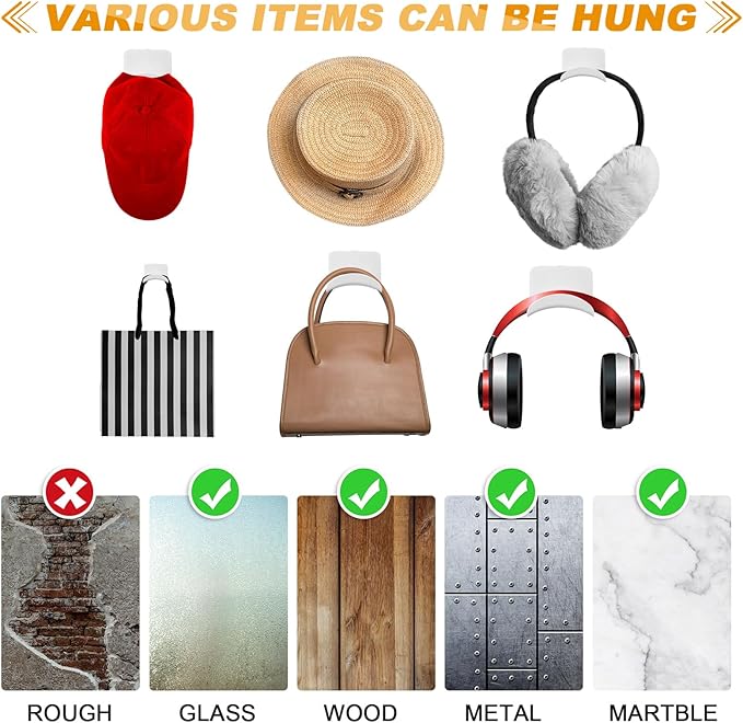 Headphone Wall Hangers Adhesive Gaming Headset Holder Hooks for Wall Mount Strong Universal Stand Hooks for Most Headphone Controller, Hat, Baseball Caps, Door, Closet(White,12 Pcs)
