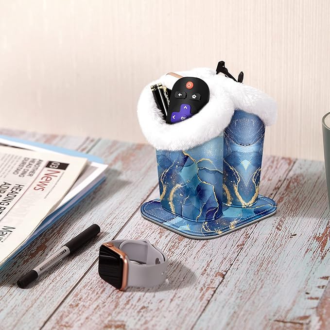 Fintie Plush Lined Double Eyeglasses Holder with Magnetic Base, Glasses Stand Case Organizer for Desk, Nightstand, Office, Ocean Marble