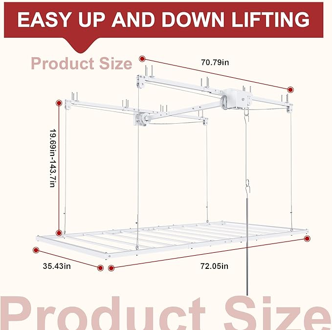 Montary 6x3 FT Overhead Garage Storage Rack for 10-12 FT Ceiling, Adjustable Ceiling Storage Rack with Safety Lock, 270LBS Capacity All-Steel Construction Heavy-Duty Garage Lifting Organizer