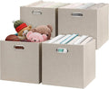 Posprica Storage Cube Basket Bins,13×13 Foldable Storage Boxes for Closet Organizer Shelf Cabinet Bookcase,Thick Fabric Drawer,Set of 4, Beige