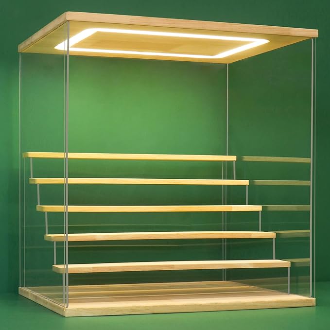 NONEMEY Clear Acrylic Display Case Stand with LED Light 2/3/4/5/6 Tier Storage Box Showcase Dustproof Organizer Box for Collectibles (6Tier 15.7*12.5*16.5inch)