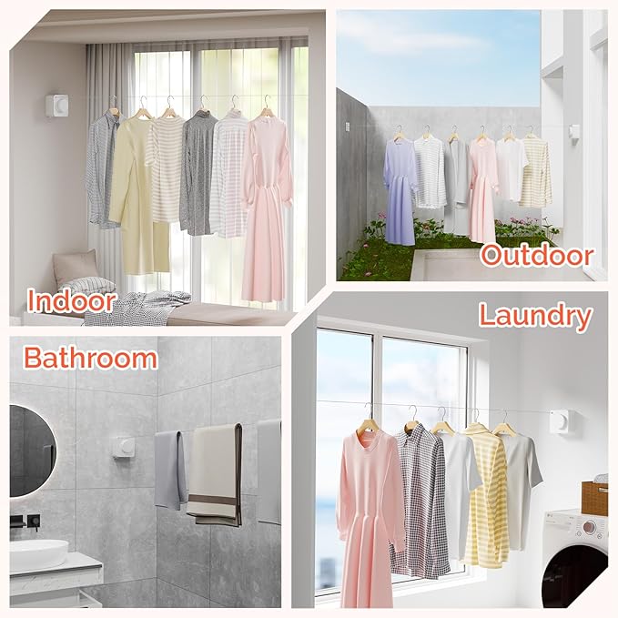 Retractable Clothesline Indoor, Non-Sagging Outdoors Clothesline Retracting, Heavy Duty Retractable Clothes Drying Laundry Line, Wall Mounted Stainless Steel Line - 13.8 Ft (White)