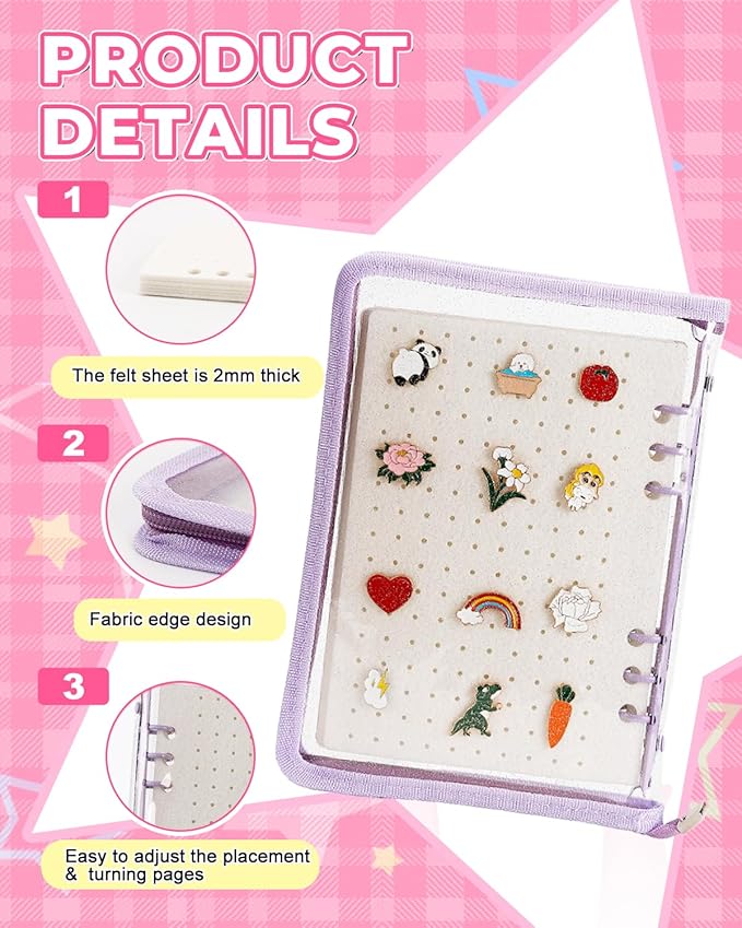 UCEC Enamel Pin Display Book & 50 PCS Pin Backs, A5 Album Pin Collection Binder for Brooch Pins, Purple 6-Page Zippered Pinfolio Trading Organizer, Enamel Pin Storage Display Book, Collectors Album