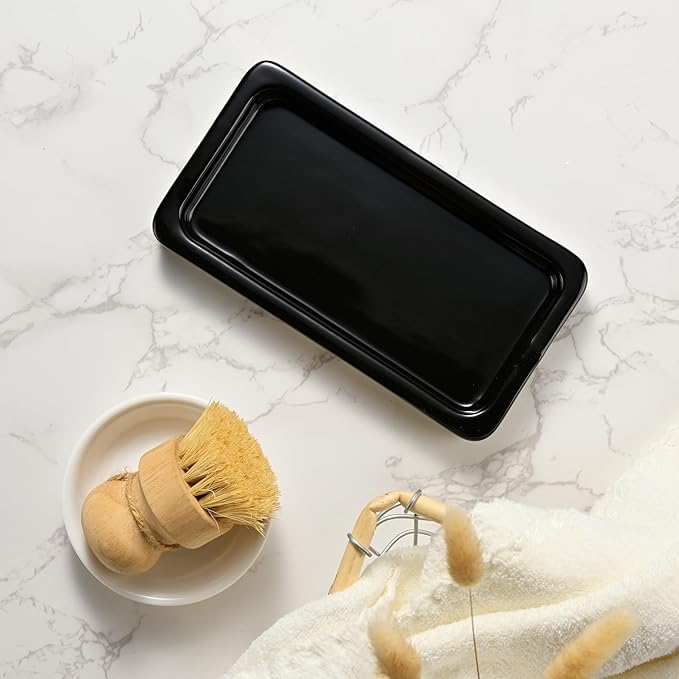 Glass Kitchen Soap Dispenser Set with Ceramic Tray,16.9 floz Hand and Dish Soap Dispenser for Kitchen and Bathroom Decor (Amber Bottles + Black Pumps)