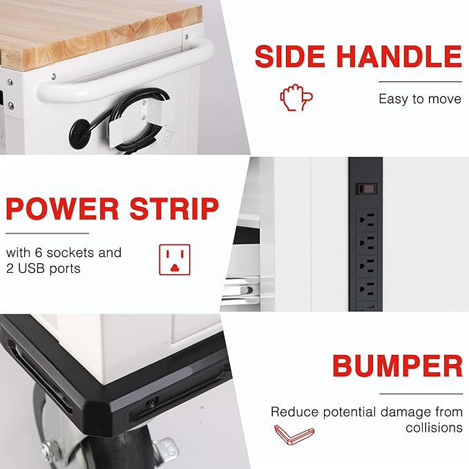 WORKPRO 62" x 20" 7-Drawer & 2-Door Rolling Tool Chest, Mobile Tool Storage Cabinet with Power Strip, Locking System, Heavy Duty Rolling Cabinet for Garage, Warehouse & Kitchen, 1000 lbs Capacity