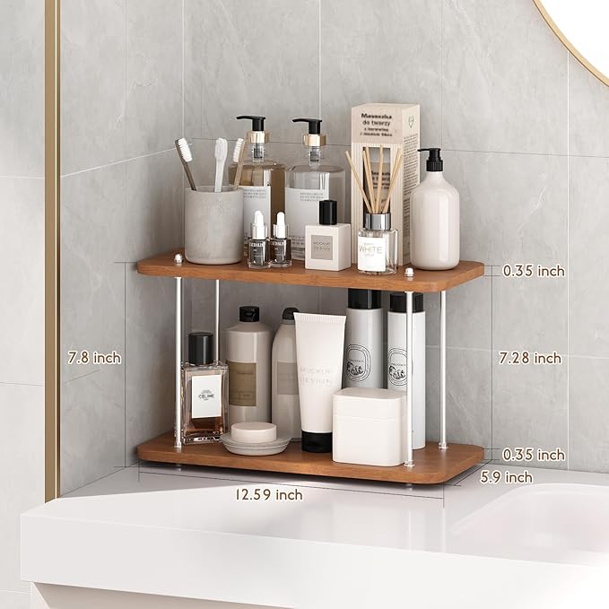 Bathroom Counter Organizer,Spices Organizer,Kitchen Countertop Organizer,Restroom Organizers,Bathroom Counter top Organizers and Storage,Cologne Stand,Adjustable Partition Height(Brown 2 Tier)