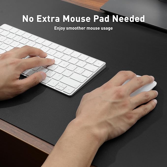 Aothia Non-Slip Waterproof PU Leather Desk Pad Protector for Mouse, Writing Desk, Office, Home, Laptop Blotter, 23.6" x 13.7", Black