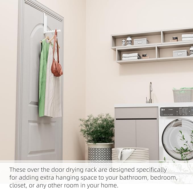 Over The Door Hanger Folding Clothes Drying Rack, Folding Hanging Coat Rack for Indoor Laundry Room Compact Small Space Foldable Portable Clothing Hanger Hook Collapsible- 2 Pack