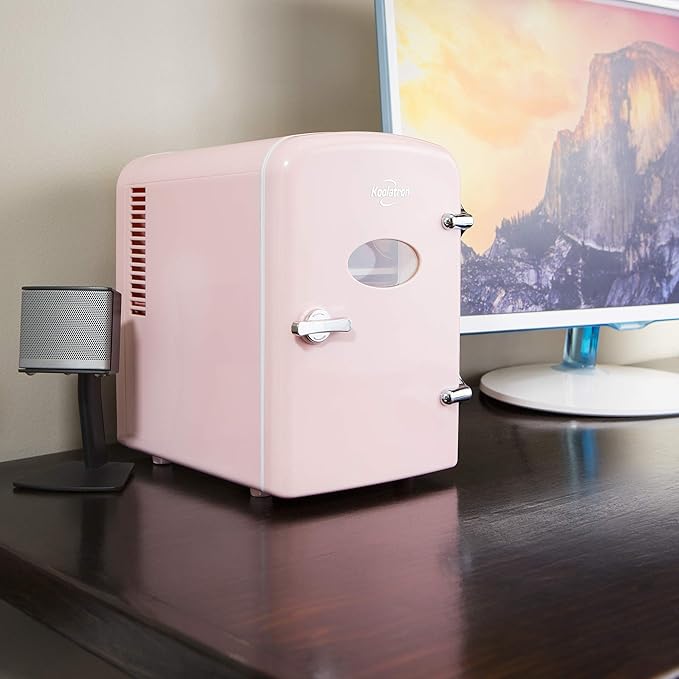 Koolatron Mini Fridge - Refrigerator for Bedroom, Office, Portable Table Top Beverage Cooler, 12V 110V Refrigerador for Drinks, Soda, Wine, Use in Car, Dorm, Outdoor, Patio, 6 Can