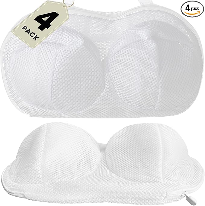 Large Bra Laundry Bags for Washing Machine, Fits All Cups Anti Deformation Bra Washing Bag, Lingerie Bags for Washing Delicates (4 Pack White)