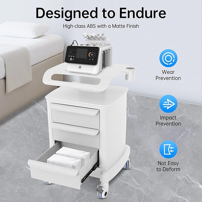 3 Tiers Beauty Storage Cart with Abs Material, 66lbs Portable Mobile Trolley Cart with 4 Silent Wheels, Lab Rolling Carts for Barber Stores, Hospitals