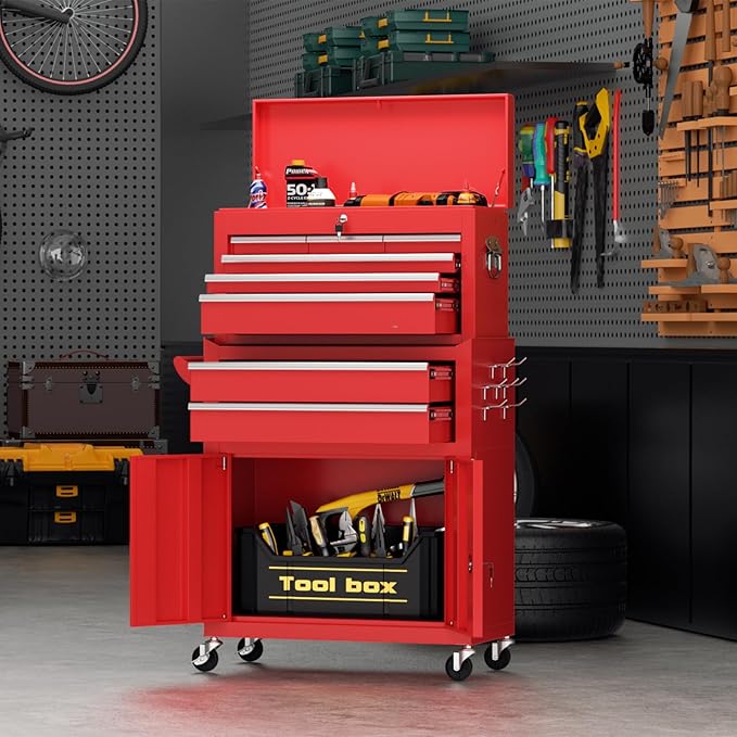 8-Drawer Rolling Tool Chest with Lock, Detachable Tool Cabinet Cart with Wheels, High-Capacity Mechanic Tool Organizer for Garage Workshop Warehouse Storage