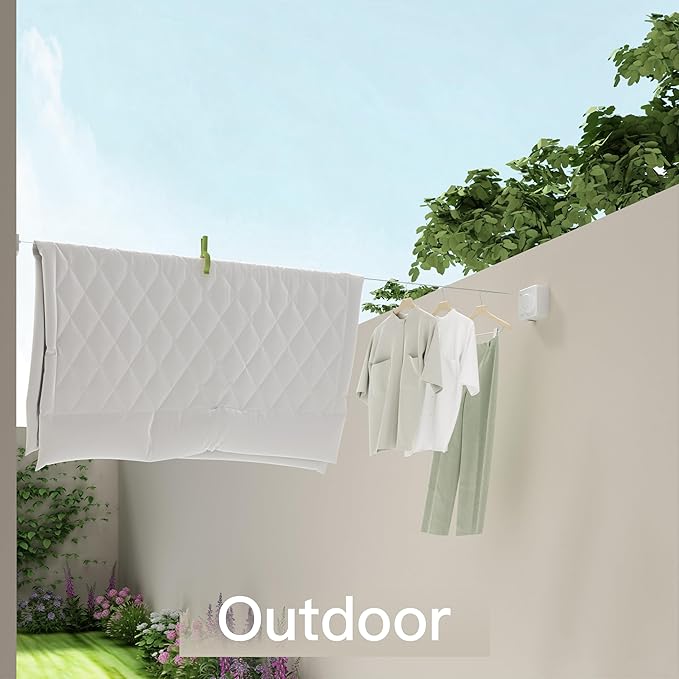 Retractable Clothesline Indoor Outdoor,Clothes Line Retracting Indoor, Retractable Clothes Line Wall Mounted Drying Rack Clothing Line, Laundry Line with Stainless Steel Line-15.1 Feets(White)