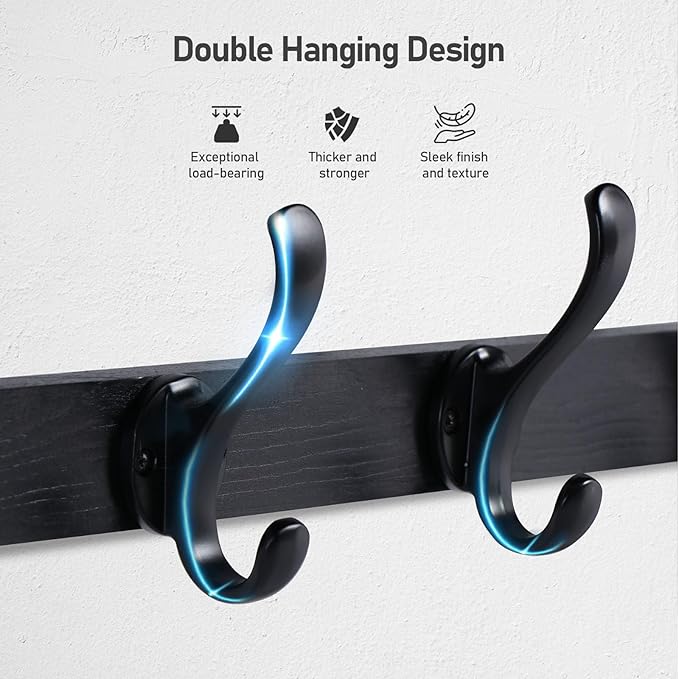 Tatub 29'' Coat Rack Wall Mount with Shelf, Wood Wall Hooks with Storage, Entryway Shelf with 5 Coat Hangers for Bathroom, Living Room, Bedroom, Black