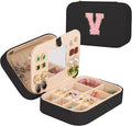 TopPerfekt Travel Jewelry Case, Jewelry Box with Mirror, Jewelry Organizer Bridal Shower Gifts to Her, Earring Storage Travel Case, Trendy Gift for Women and Girls, Girlfriend-Letter V, Black