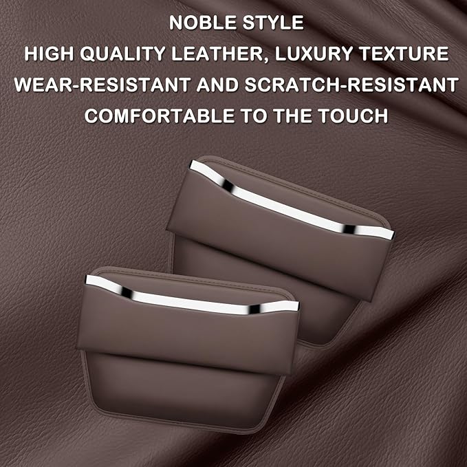 HOLDCY Car Seat Gap Filler Organizer - Leather Console Side Pocket Seat Storage - Stylish and Practical Car Accessories for Cars,SUV,Truck (Brown - 2 Pack)