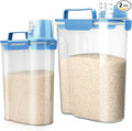Rice Storage Container, 5 to 10lb Dry Food Airtight Dispenser, Pet Dog Cat Food Canister, BPA Free Clear Plastic Kitchen and Pantry Bin for Oatmeal, Cereal, Pasta, Flour Pack of 2 Blue