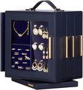 Homde Christmas Gifts Jewelry Box 360° Rotating, Necklace Earring Organizer with Transparent Window, Mirror, 7 Drawers, Large Ring Display Storage Case for Girls Women (Dark Blue)