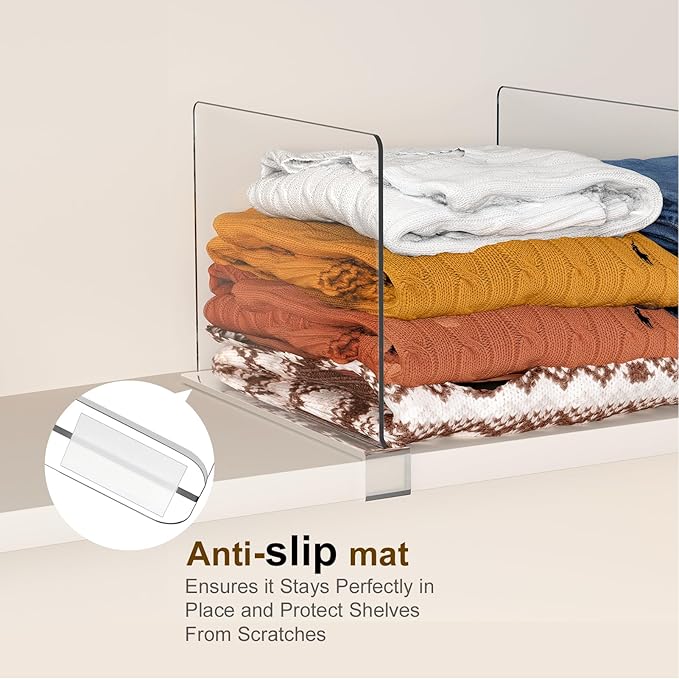 Purse Organizer for Closet Shelf Dividers: 8-Pack Adjustable Clear Acrylic Bag Storage Organizer for Handbags, Sweaters, Towels, Jeans and Shoes on Wood Shelves