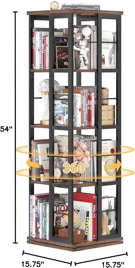Aheaplus Rotating Bookshelf, Corner Bookshelf, 360 Display Wood Spinning Bookshelfs, Floor Standing Bookcase Narrow Shelf Revolving Organizer Storage Rack for Small Space, Bedroom, Study Room