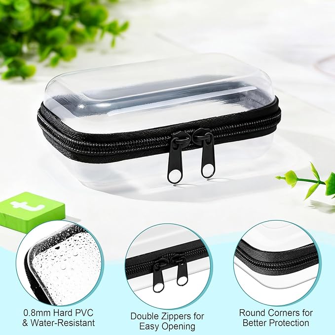 Sanwuta 6 Pcs Clear Hard Zipper Case Hard Plastic Zipper Pouches Transparent Makeup Bag Pencil Pouches for Travel Snacks Christmas Trinket Storage Organizer Box(Black,5 x 3 x 2 Inch)