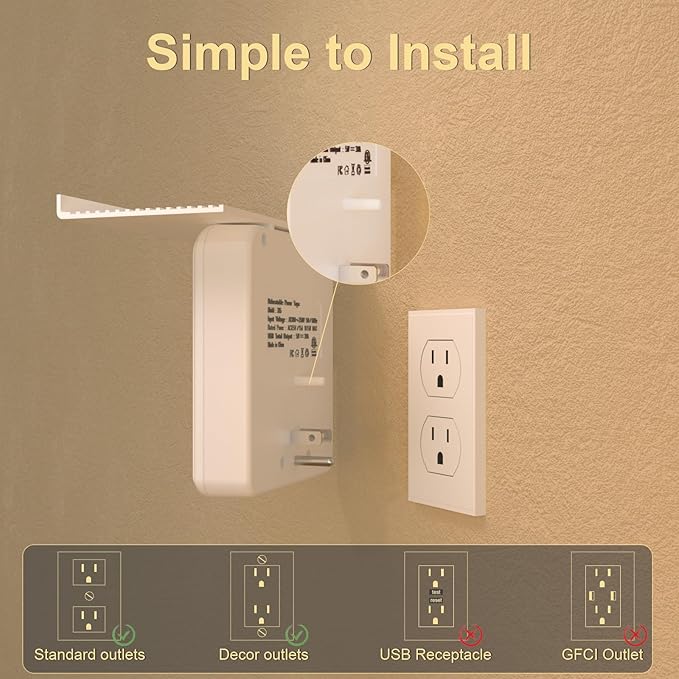 Overtop Power Charger with Shelf, Wall Outlet Extender Surge Protector with 6 AC Outlets, 4 USB Ports(1 USB C) Plug Expander Charger Shelf with Storage for Home, Dorm