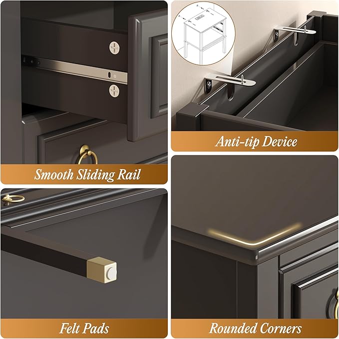 Huuger 27.6 Inch Tall Nightstand with Charging Station, USB-C Port, 2 Drawers Bedside Table, Larger Night Stand with 11.4 Inch Raised Legs, Painted Side Table End Table, for Bedroom, Black