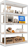 HOMEDANT House White 48" Wide Boltless Heavy Duty Garage Storage Shelving Adjustable 5-Tier Metal Shelves Laminated Organization Shelf Industrial Utility Rack Pantry Shed Office Store 1Pack