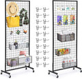 Eastern Tree Grid Wall Panels, Gridwall Panels Stand with T-Base, Black Wire Grid Wall Panel Display with Wheels, Craft Fair Display Rack, Retail Display, 2 Packs 2.5'x 6', Extra More 20 Pieces Hooks