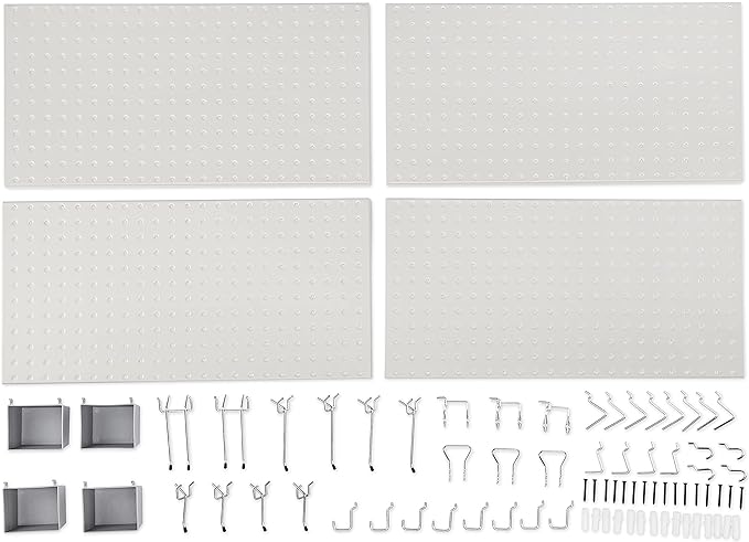 Amazon Basics Rectangular Metal Pegboard Kit for Wall Storage, Rust and Scratch Resistant, 48-Piece, Gray