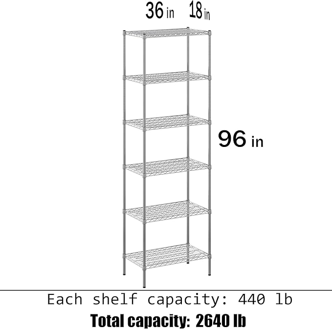 18" Deep x 36" Wide x 96" Height Wire Shelving Kit | 6-Tier | NSF Commercial Storage Rack Unit