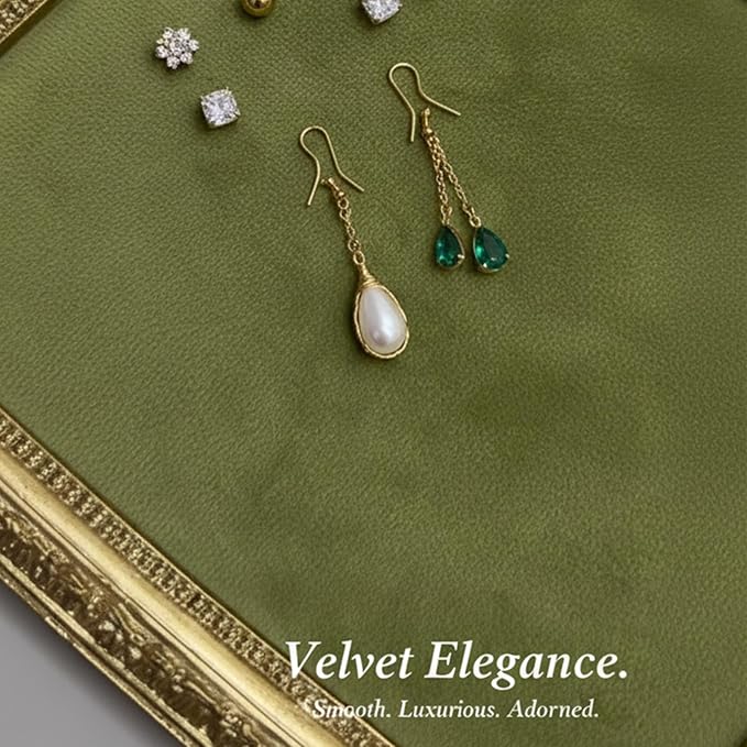 Green Velvet Jewelry Holder Organizer & Necklace Display Stand, 10 * 6.7inches Vintage Jewelry Storage with Gold Frame for Bracelet Earring Rings, Pearl
