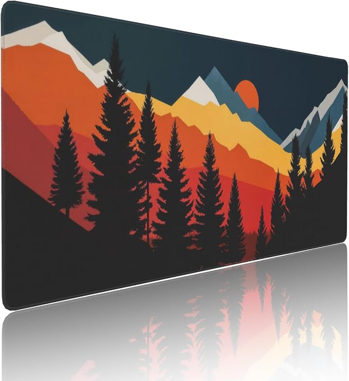 Colorful Mountain Forest Large Mouse Pad, Vintage Aesthetic Gaming Desk Mat, XXL Keyboard Desk Pad Mat for Desktop, 35.4"x15.7" Non-Slip Base Big Mousepad with Stitched Edges