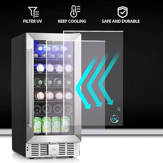 COWSAR Wine Fridge 15inch Beverage Refrigerator 2.9 Cu.Ft. Freestanding or Under Counter Cooler Stainless Steel Beer Fridge Mini ETL Approved