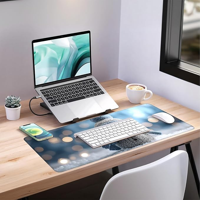 Christmas Snowman Gaming Mouse Pad 35.4"x15.7"Desk Mat Anti-Slip Rubber Base & Durable Stitched Edges for Gamers Smooth Mouse Writing Surface for Desk Office/Home